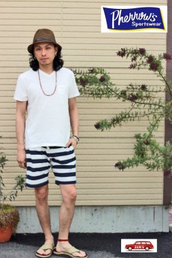 画像10: 「Pherrows」 フェローズ イージーショーツ コットン ボーダー ウォッシュ加工 15S-PES1B [ネイビー×ホワイト]