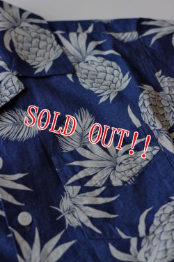 画像5: 「Pherrows」 フェローズ  インディゴ抜染 コットンアロハシャツ ハワイアン 15S-PIS1 [パイナップル]