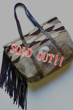 画像2: 「J.AUGUR DESIGN」 NAVAJO MEDIUM TOTE BAG ジュディーオーガーデザイン ナバホ バケット フリンジ ミデアム トートバッグ 20160201 [ナバホブランケット×レザー]
