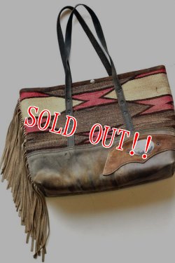 画像2: 「J.AUGUR DESIGN」 NAVAJO MEDIUM TOTE BAG ジュディーオーガーデザイン ナバホ バケット フリンジ ミデアム トートバッグ 20160308-1 [ナバホブランケット×レザー]