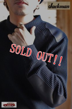 画像13: 「Jackman」 Waffle Armored Leather Mid-Neck ジャックマン ワッフル アーマード レザーパッチ ミッドネック JM7103 「ブラック」
