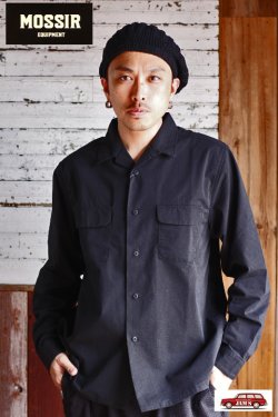 画像9: [SALE 40%off]「MOSSIR」 Petreri Open Collar Shirt モシール ペトレリ クールマックス素材 シアサッカー 長袖シャツ MOST004 [ブラック]