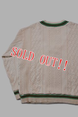 画像6: 「CAL O LINE」V-NECK TILDEN キャルオーライン Vネック チルデン ジャガード コットン ケーブルニット CL212-028 [グリーン/アイボリー]