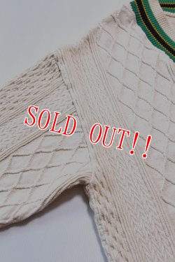 画像5: 「CAL O LINE」V-NECK TILDEN キャルオーライン Vネック チルデン ジャガード コットン ケーブルニット CL212-028 [グリーン/アイボリー]