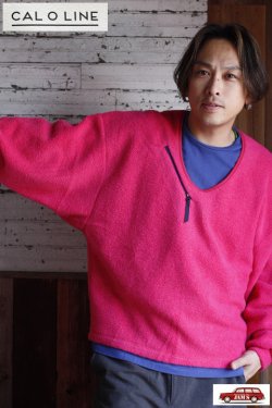 画像11: 「CAL O LINE」SIMPLE PULLOVER キャルオーライン シンプルプルオーバー Vネック フリース CL212-033 [フクシア]