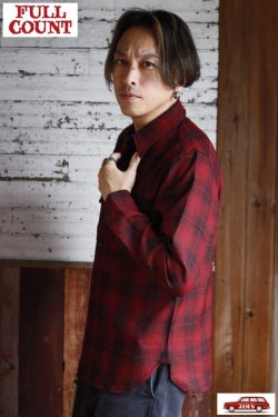 画像9: [限定生産・デッドストック生地]「FULLCOUNT」Onbre Check Wool CPO Shirt フルカウント オンブレチェック ウール シャツ  [ブラック/レッド]