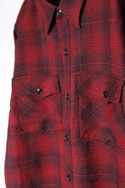 画像3: [限定生産・デッドストック生地]「FULLCOUNT」Onbre Check Wool CPO Shirt フルカウント オンブレチェック ウール シャツ  [ブラック/レッド]