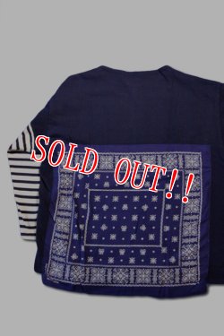 画像2: 「CAL O LINE」×「KOTSUBO」VINTAGE BANDANA BASQUE BORDER Tee キャルオーライン ヴィンテージ バンダナ バスク ボーダーTシャツ CKTW-120 [ネイビー]