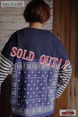 画像10: 「CAL O LINE」×「KOTSUBO」VINTAGE BANDANA BASQUE BORDER Tee キャルオーライン ヴィンテージ バンダナ バスク ボーダーTシャツ CKTW-120 [ネイビー]