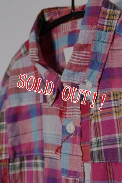 画像2: 「CAL O LINE」MADRAS PATCH WORK B.D. SHIRT キャルオーライン マドラスパッチワーク ボタンダウンシャツ CL221-012 [ピンク]