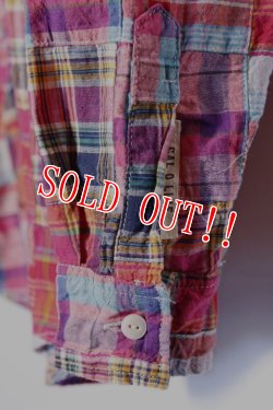 画像5: 「CAL O LINE」MADRAS PATCH WORK B.D. SHIRT キャルオーライン マドラスパッチワーク ボタンダウンシャツ CL221-012 [ピンク]