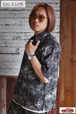 画像11: 「CAL O LINE」CATALINA SHIRT PRINT キャルオーライン カタリナシャツ プリントリップル生地 CL221-039P [ブラック]