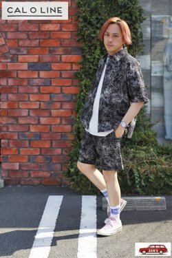 画像19: 「CAL O LINE」CATALINA SHIRT PRINT キャルオーライン カタリナシャツ プリントリップル生地 CL221-039P [ブラック]