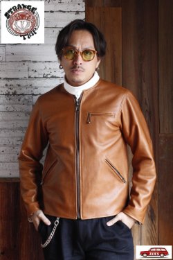 画像9: 「STRANGE TRIP」COLLARLESS SINGLE LEATHER JACKET ストレンジトリップ カラーレス シングル レザージャケット [ブラウン]
