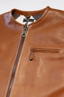 画像3: 「STRANGE TRIP」COLLARLESS SINGLE LEATHER JACKET ストレンジトリップ カラーレス シングル レザージャケット [ブラウン]