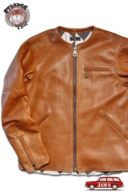 画像2: 「STRANGE TRIP」COLLARLESS SINGLE LEATHER JACKET ストレンジトリップ カラーレス シングル レザージャケット [ブラウン]