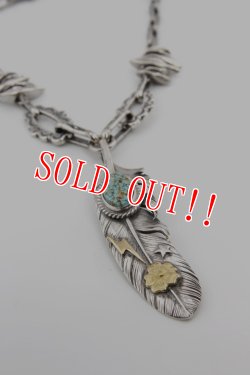 画像2: 「Mt.hill」Feather Neacklace with TQ & Gold Rose＆Thunder Silver Chain マウントヒル フェザーネックレス ゴールドローズ＆サンダー シルバーチェーン ターコイズマウンテン [230514]