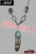 「Mt.hill」Feather Neacklace with TQ & Gold Rose＆Thunder Silver Chain マウントヒル フェザーネックレス ゴールドローズ＆サンダー シルバーチェーン ストーミーマウンテンターコイズ [230514]