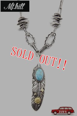 画像1: 「Mt.hill」Feather Neacklace with TQ & Gold Rose＆Thunder Silver Chain マウントヒル フェザーネックレス ゴールドローズ＆サンダー シルバーチェーン ストーミーマウンテンターコイズ [230514]