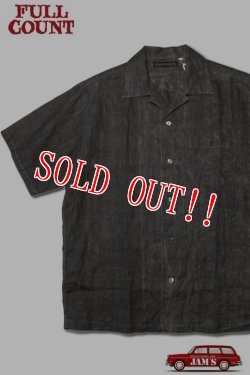 画像1: 「FULLCOUNT」Ink-Cake Dye Linen Open Collar Shirt フルカウント 墨染め リネン オープンカラーシャツ  [スミクロ]