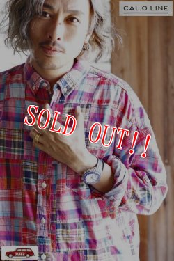 画像12: 「CAL O LINE」MADRAS PATCH WORK B.D. SHIRT キャルオーライン マドラスパッチワーク ボタンダウンシャツ CL221-012 [ピンク]