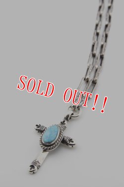 画像2: 「Mt.hill」Cross Bottony Necklace TQ & Silver Stamped Long Chain 70cm マウントヒル クロスボトニーネックレス シルバーチェーン キングマンターコイズ [230923-3]