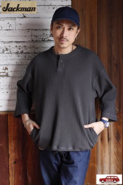 画像10: 「Jackman」Waffle Himo Henley ジャックマン ワッフル ヒモヘンリーネック JM7400 [スミクロ]