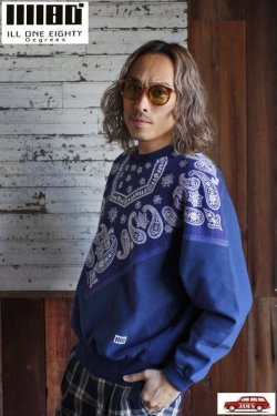 画像8: 「ILL180°」×「KOTSUBO」VINTAGE BANDANA SWEAT SHIRT イルワンエイティ ヴィンテージバンダナ スウェットシャツ ILL241-11L [ネイビー]