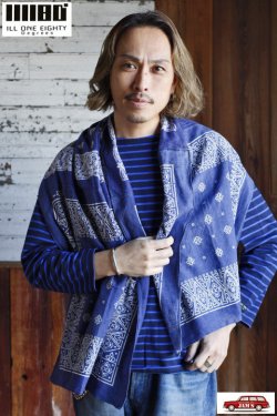 画像7: 「ILL180°」×「KOTSUBO」VINTAGE BANDANA STOLE イルワンエイティ ヴィンテージ バンダナストール ILL251-55 [ネイビー]