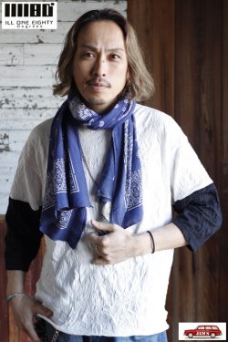 画像9: 「ILL180°」×「KOTSUBO」VINTAGE BANDANA STOLE イルワンエイティ ヴィンテージ バンダナストール ILL251-55 [ネイビー]
