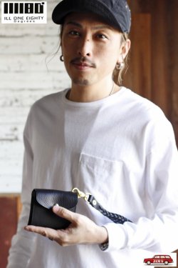 画像9: 「ILL180°」FOLD WALLET with MESH STRAP イルワンエイティ フォールドウォレット レザーストラップ付き ILL251-64QW [ブラック]
