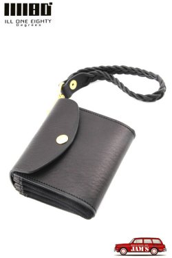 画像1: 「ILL180°」FOLD WALLET with MESH STRAP イルワンエイティ フォールドウォレット レザーストラップ付き ILL251-64QW [ブラック]
