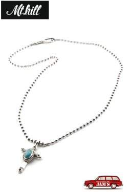 画像1: 「Mt.hill」Cross Bottony Necklace TQ & Silver Ball Long Chain 70cm マウントヒル クロスボトニーネックレス シルバーチェーン ターコイズマウンテンターコイズ [250802-2]