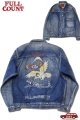 [2025年限定]「FULLCOUNT」Souvenir Embroidery Type 1 Denim Jacket フルカウント 刺繍 デニムジャケット ファースト ヴィンテージ加工 2016-2107E [フェードインディゴ]