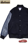 「Jackman」Crater Melton Award Jacket ジャックマン クレーター ウールメルトン アワードジャケット 袖レザー スタジャン JM8595「ダークネイビー」