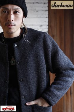 画像12: 「Jackman」Wool Collarless Jacket ジャックマン ウール カラーレス ジャケット JM8587 [ヘザーブラック]