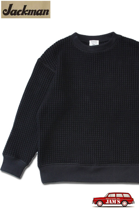 「Jackman」Big Waffle Crewneck ジャックマン ビッグワッフル クリーネック JM7479「ブラック」