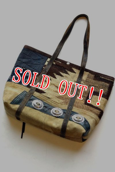 画像2: 「J.AUGUR DESIGN」 NAVAJO MEDIUM TOTE BAG ジュディーオーガーデザイン ナバホ バケット コンチョ ミデアム トートバッグ 20160308-2 [ナバホブランケット×レザー] (2)