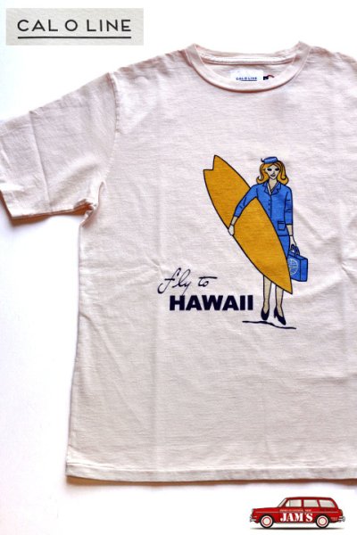 画像3: 「CAL O LINE」 FLY TO HAWAII キャルオーライン フライ トゥ ハワイ Tシャツ [ペイルピンク]