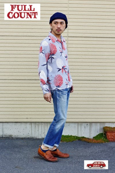 画像3: 「FULLCOUNT」 25th Anniversary  HAWAIIAN SHIRT PINEAPPLE　フルカウント 25周年記念 限定 アロハシャツ 長袖 パイナップル [アイスグレー]