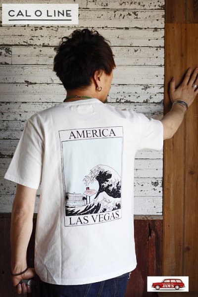 画像3: 「CAL O LINE」AMERICA WAVE T-SHIRTS キャルオーライン アメリカ ウェーブ 半袖Tシャツ  CL191-091 [ホワイト]