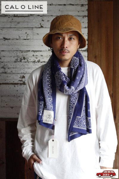 画像3: 「CAL O LINE」×「KOTSUBO」VINTAGE CROSS BANDANA STOLE キャルオーライン ヴィンテージ クロス柄 バンダナストール  CKTW-113 [ネイビー]