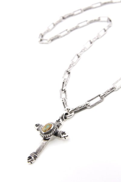 画像3: 「Mt.hill」Cross Bottony Necklace TQ & Silver Chain マウントヒル クロスボトニーネックレス シルバーチェーン ロイストンターコイズ [230514-2]