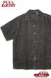 画像1: 「FULLCOUNT」Ink-Cake Dye Linen Open Collar Shirt フルカウント 墨染め リネン オープンカラーシャツ  [スミクロ] (1)