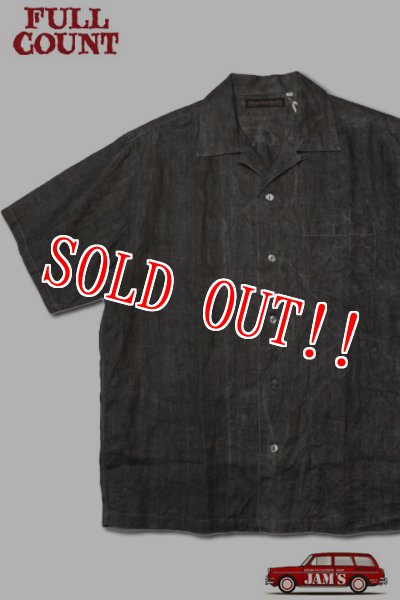 画像1: 「FULLCOUNT」Ink-Cake Dye Linen Open Collar Shirt フルカウント 墨染め リネン オープンカラーシャツ  [スミクロ] (1)