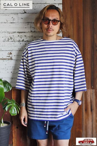 画像2: 「CAL O LINE」×「KOTSUBO」VINTAGE BANDANA BASQUE BORDER S/S Tee キャルオーライン ヴィンテージ バンダナ バスク ボーダー 半袖 Tシャツ CKTW-211 [ブルー]