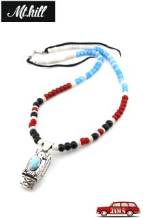 Mt.hill」Cross Bottony Necklace TQ & Silver Ball Long Chain
