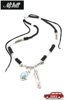 Mt.hill」Feather Neacklace with TQ & Gold Rose＆Thunder