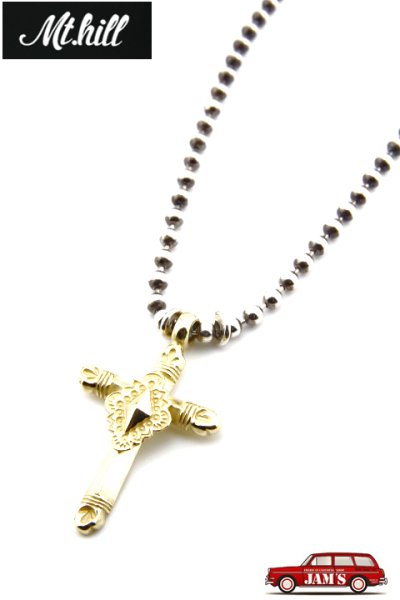 画像3: [オーダー品]「Mt.hill」Gold Cross Bottony Necklace with Eyedazzler & Silver Ball Long Chain 70cm マウントヒル 18K クロスボトニーネックレス アイダズラー シルバーチェーン [231118]