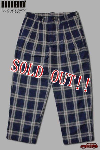 画像1: 「ILL180°」LINEN PLAID 2-TUCK PANTS イルワンエイティ リネン 2タック チェックパンツ ILL241-35 [ネイビー] (1)